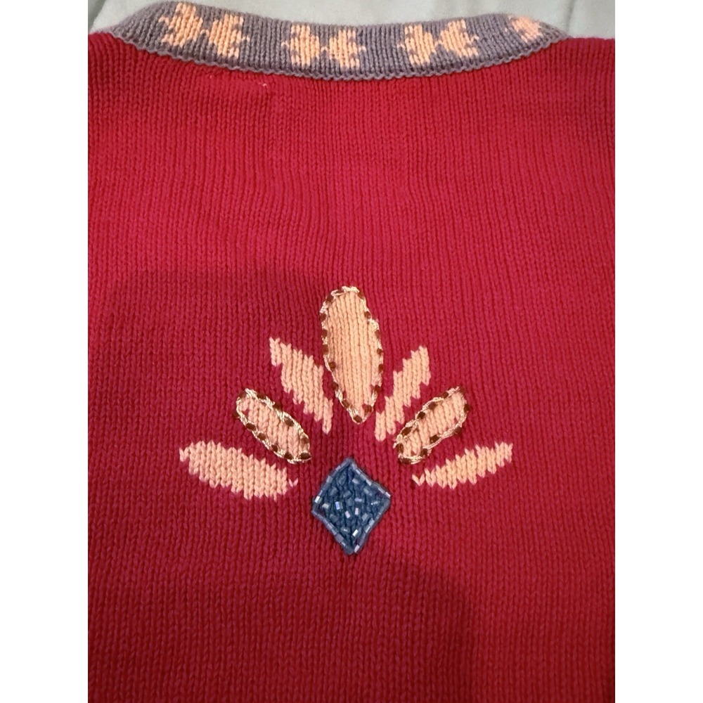 Storybook Knits Patchwork Colorful Sweater Cardigan Sz M Embroidered Floral - Picture 6 of 8